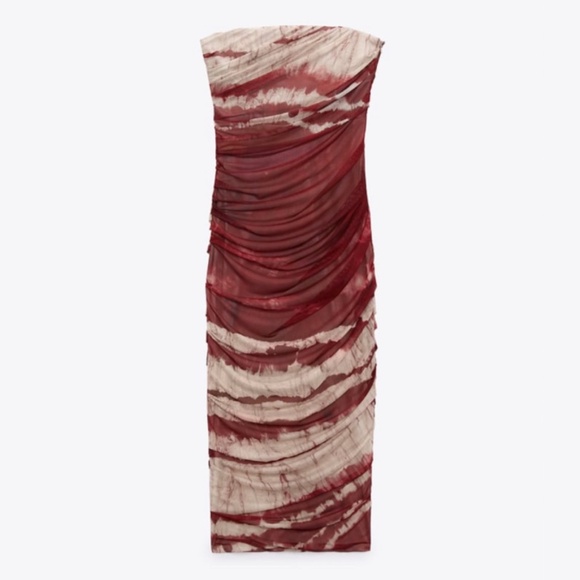 Zara Printed Ruched Midi Dress - Picture 1 of 6